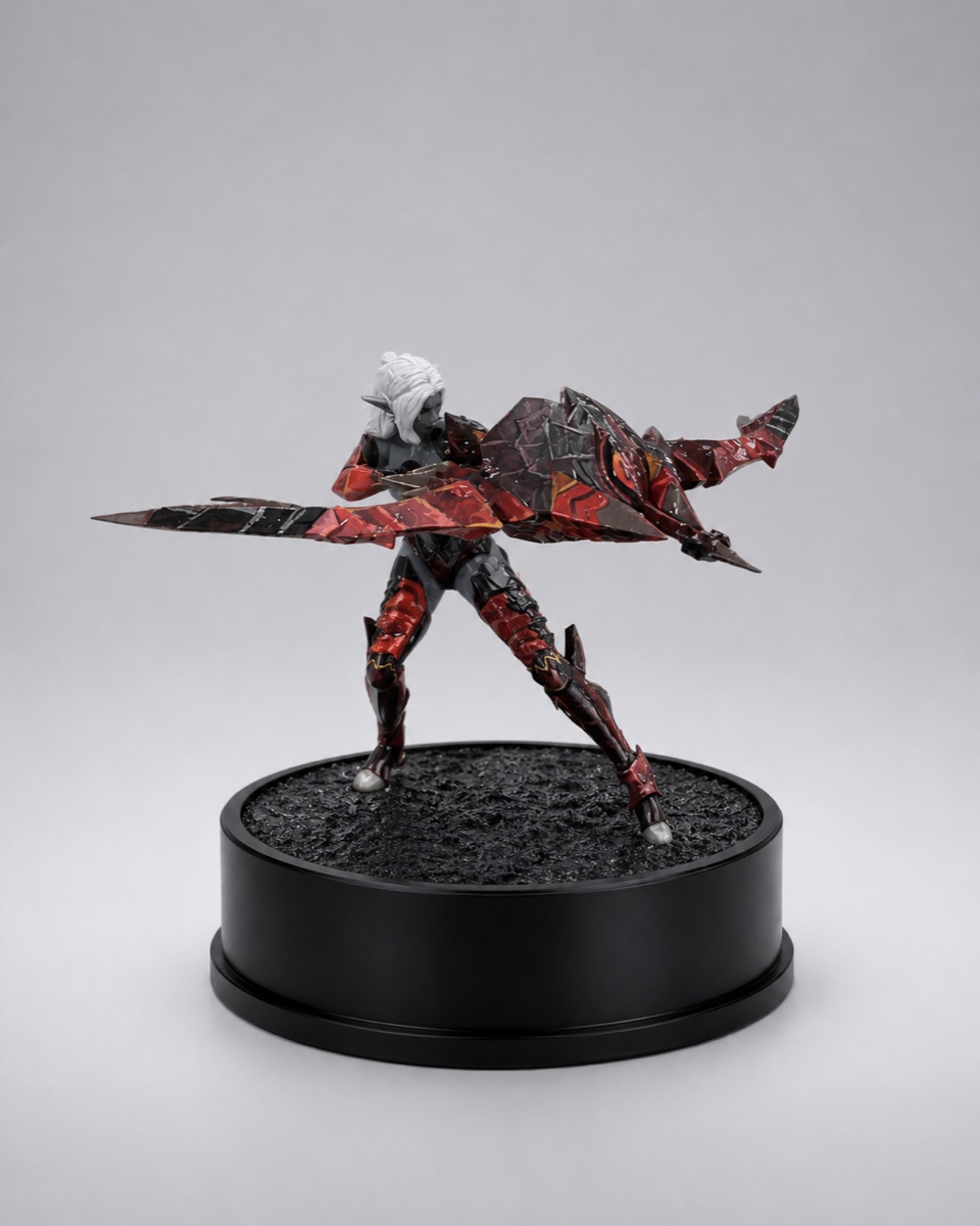 Dark elf figurine on an obsidian display stand