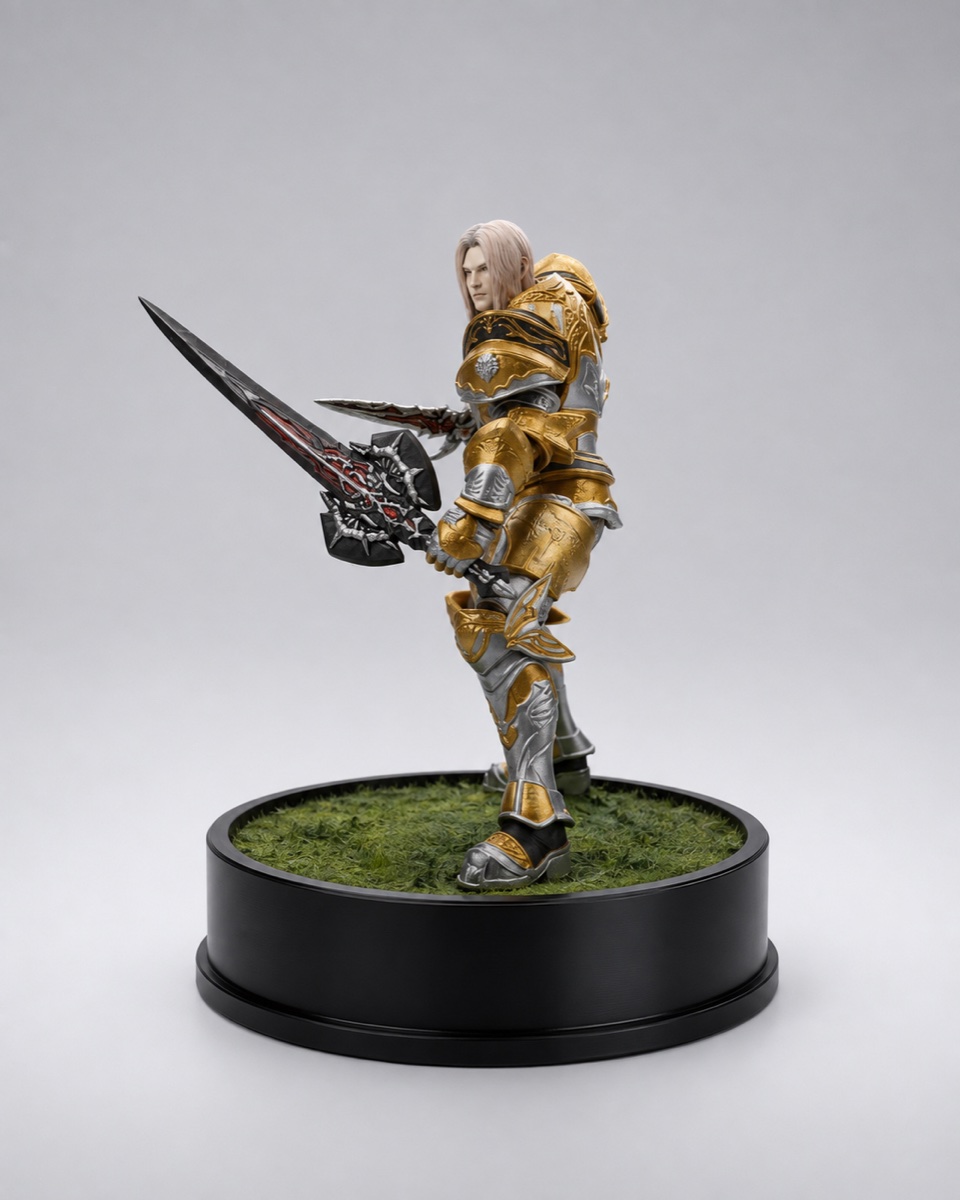 Hand-painted figurine of a knight in gold armor